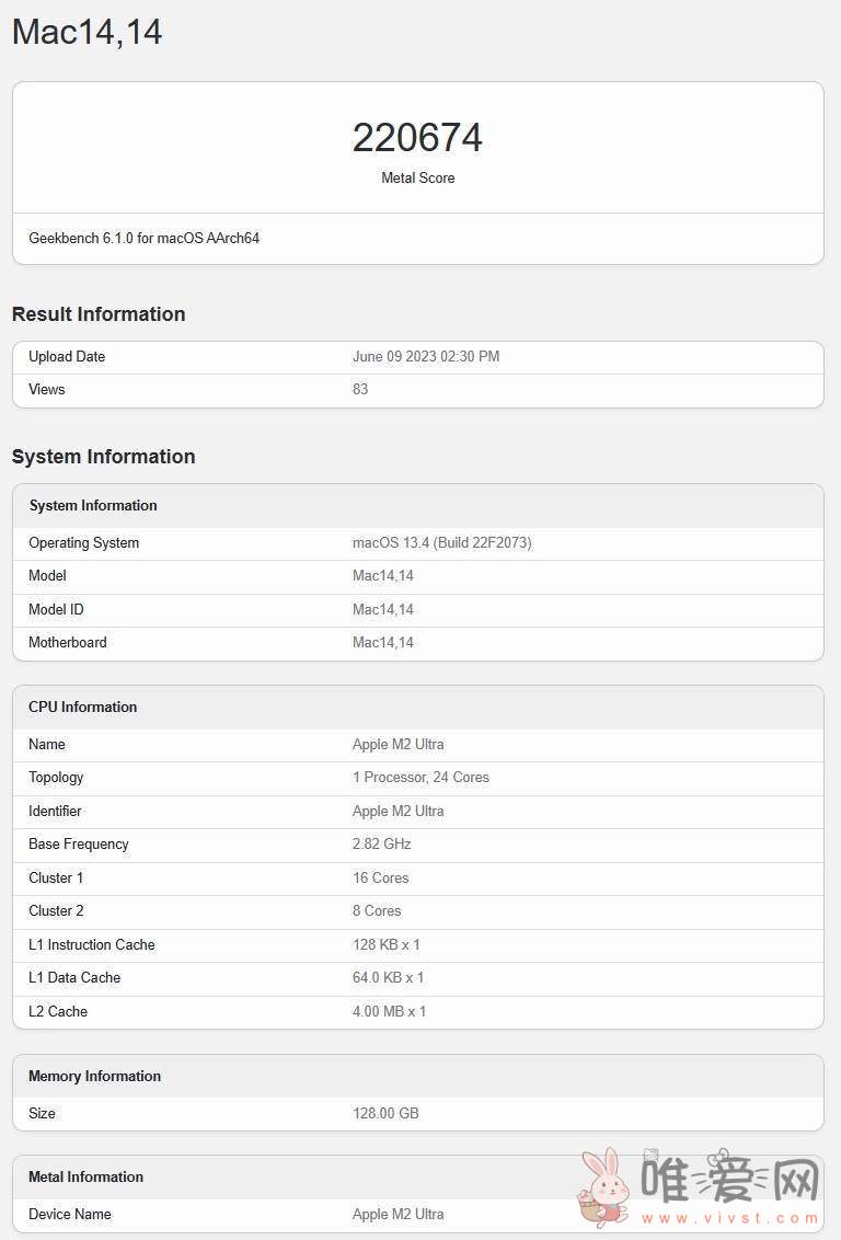 网传苹果M2 Ultra芯片现身Geekbench 6平台：得分为220674分！